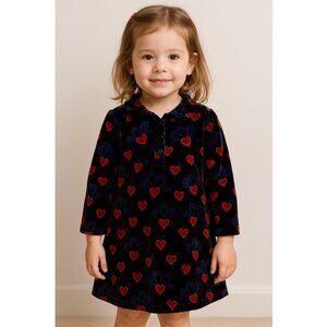 Catimini Blue Velvet Heart Print Long Sleeve Dress Size 4